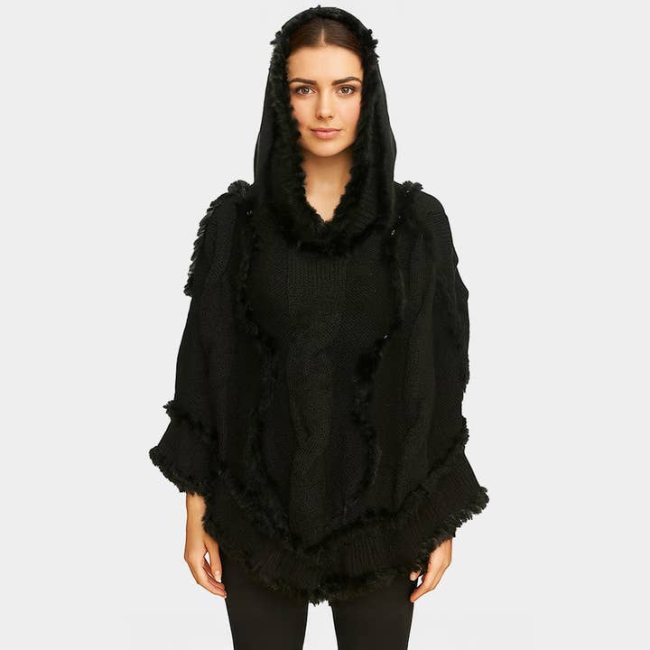 Soft Faux Fur Knitted Poncho for wholesale by Madeline Love