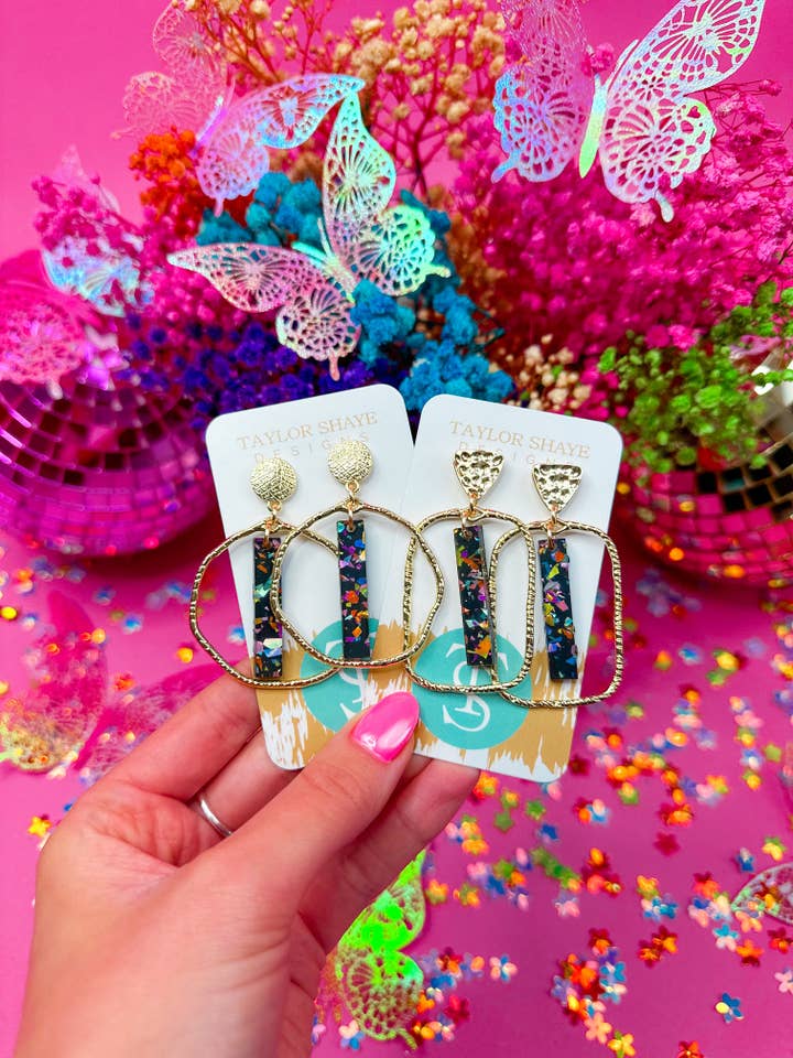Midnight Flake Stick Hoops for wholesale by Taylor Shaye Designs