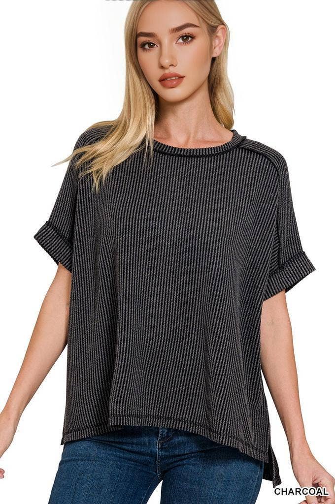 42POPS - Wholesale Knit Top - Women's - .Corded Rib Short Sleeve Raw Edge Top4