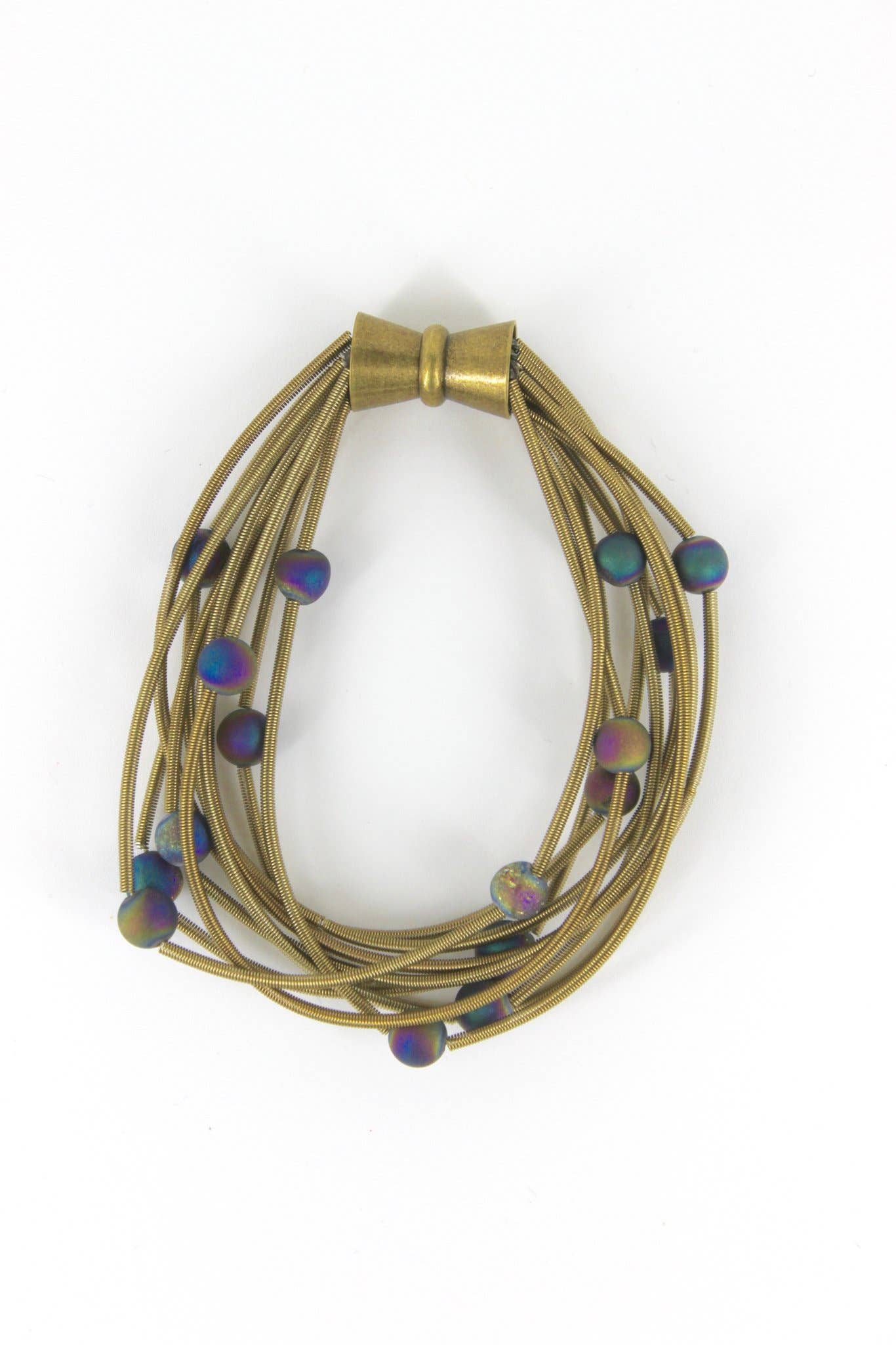 Sea Lily - Wholesale Woven/Braided Bracelet - 10 Layer Bronze Woven Bracelet with Irri Geode0