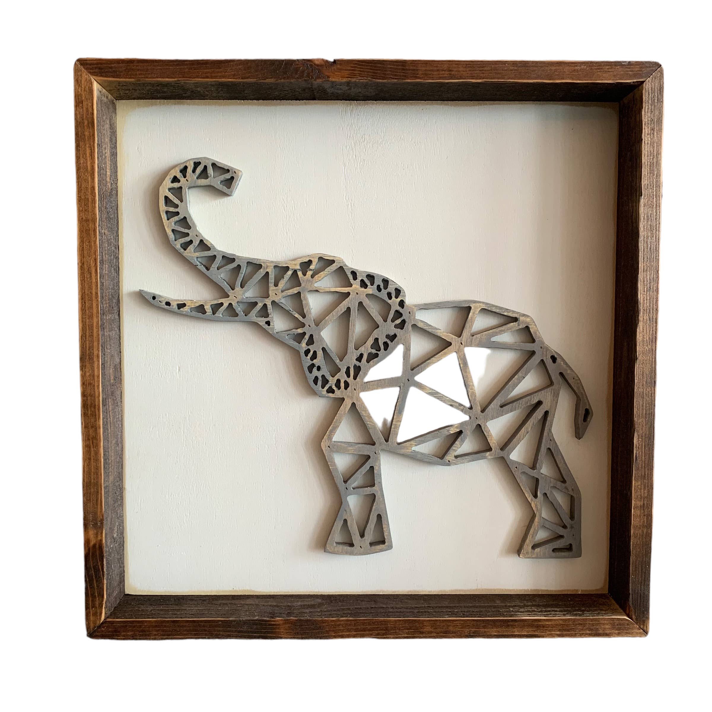 Grace Graffiti - Vente Art mural en bois - Art mural en bois d'éléphant géométrique encadré1