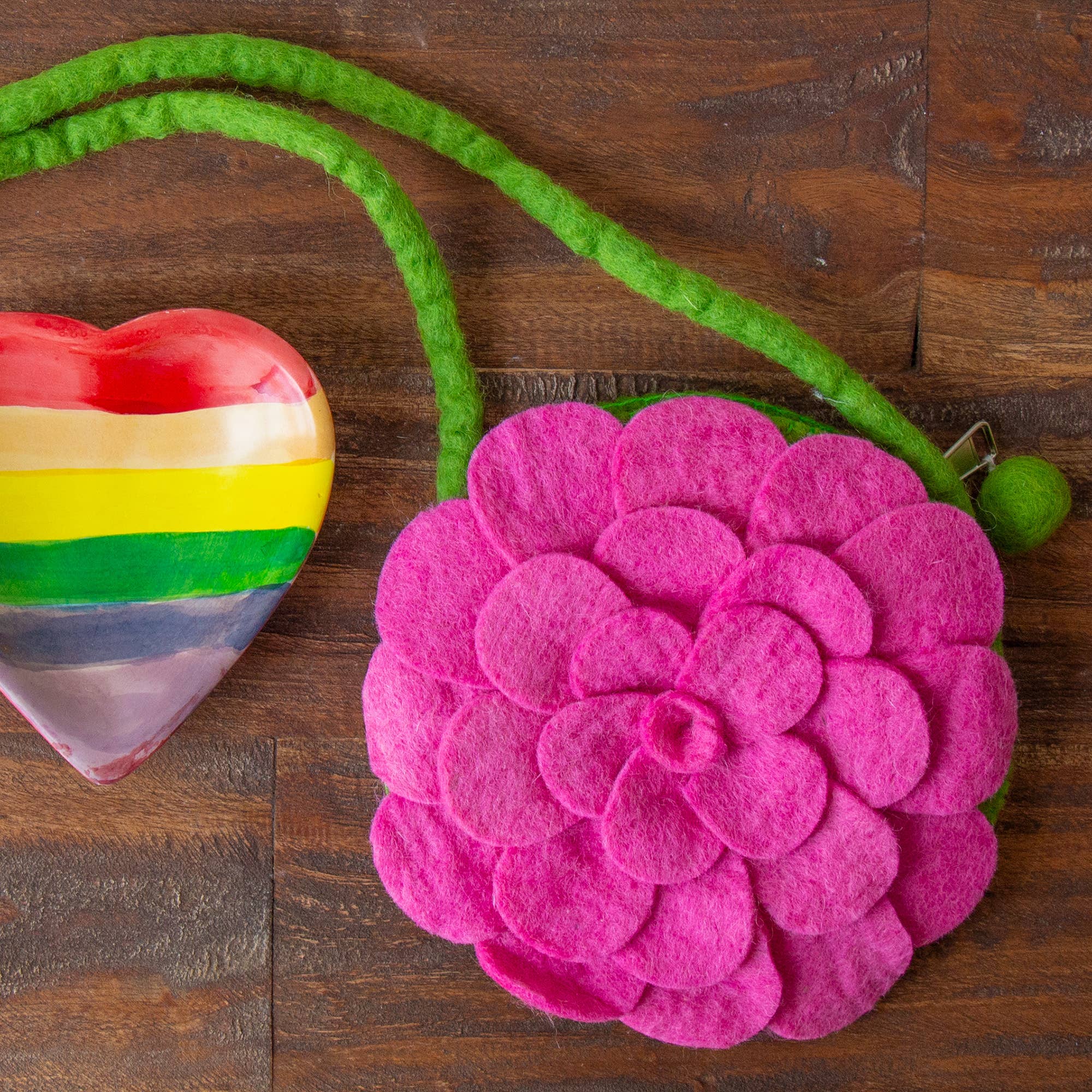 Global Crafts – Engroshandel Crossbodytaske – til børn – Rose Felt Skuldertaske, Lyserød1