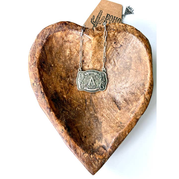 Boho Ranch Shop - Wholesale Pendant/Charm Necklace - Western Initial Buckle Pendant Necklace 10