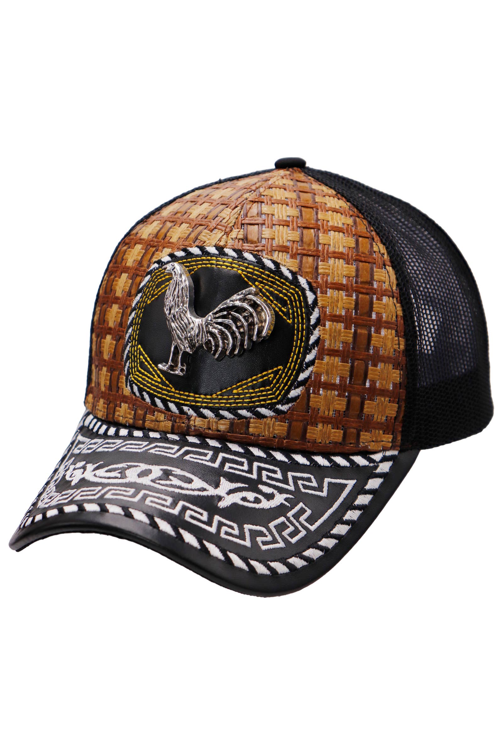 Cap Zone - Wholesale Trucker Hat - Unisex - Silver Emblem Vegan Leather Straw Mesh Charro Cap12