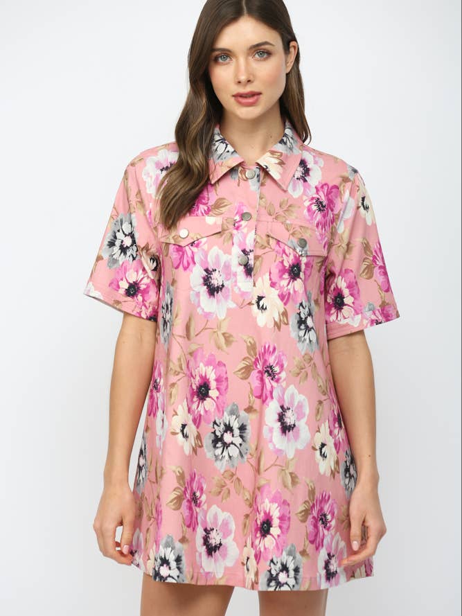 A-lijn overhemdjurk met bloemenprint en kraag FD30549 voor wholesale door FATE