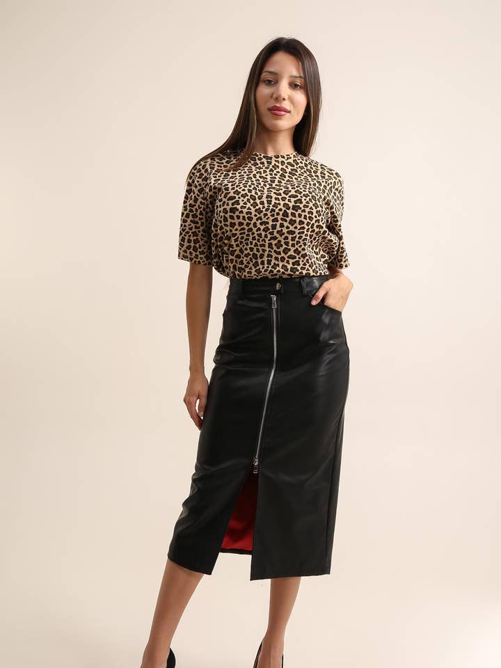 Black 5576 FAUX LEATHER SKIRT for wholesale on Faire0