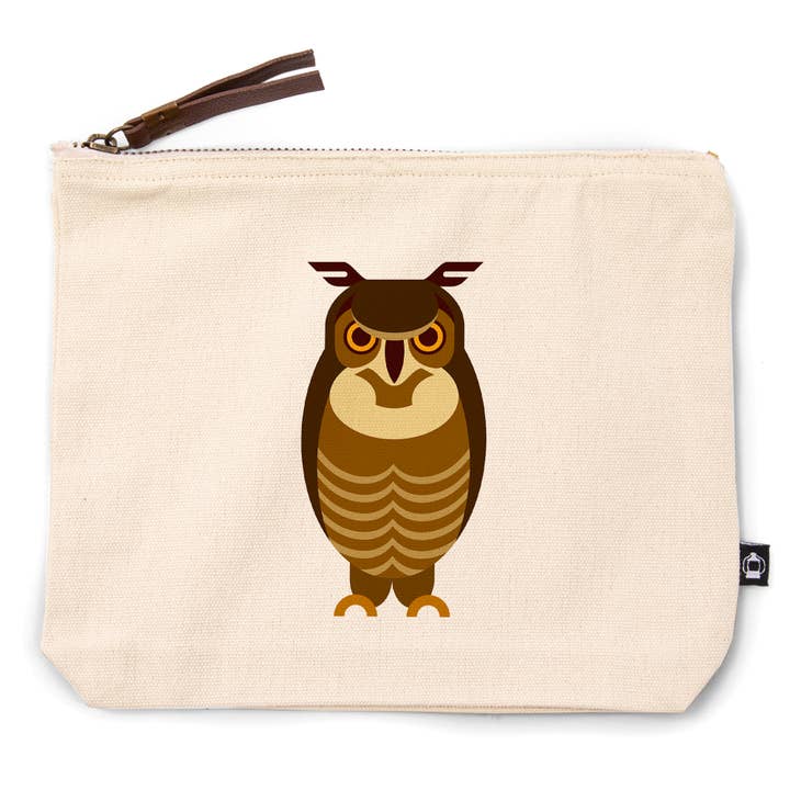 GO BAG POUCH Owl, Dark Brown, Geometric for wholesale by Lantern Press