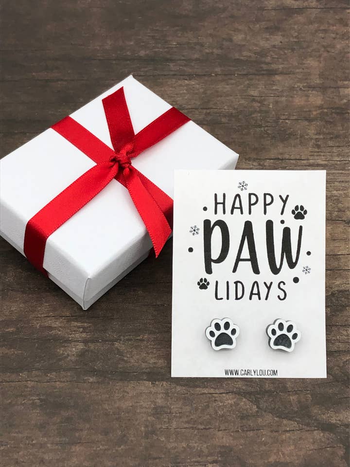 Paw Earrings - Happy Pawlidays - Pet Christmas Earrings for wholesale by Carly Lou
