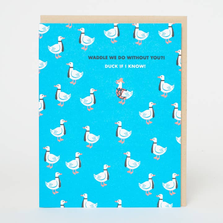 Carte de vœux Duck Retirement Punny Letterpress de la marque Hello ! Chanceux pour la vente par Egg Press Manufacturing