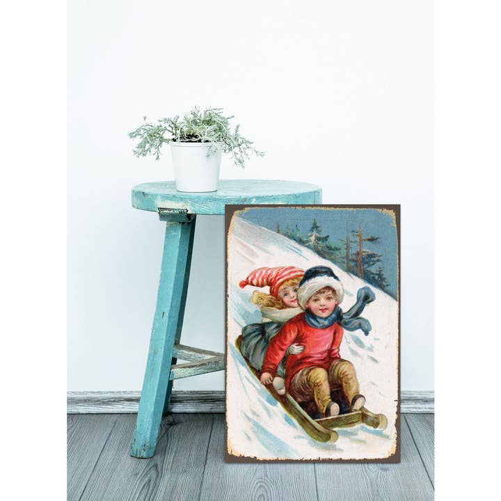 Queence - Wholesale Christmas Wall Art - Tin sign - ride a sled1