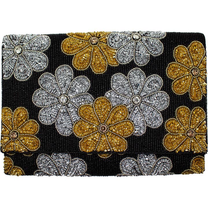 DAISY FLOWER SEQUIN BEADED CLUTCH for wholesale by Pizzazz, Inc.