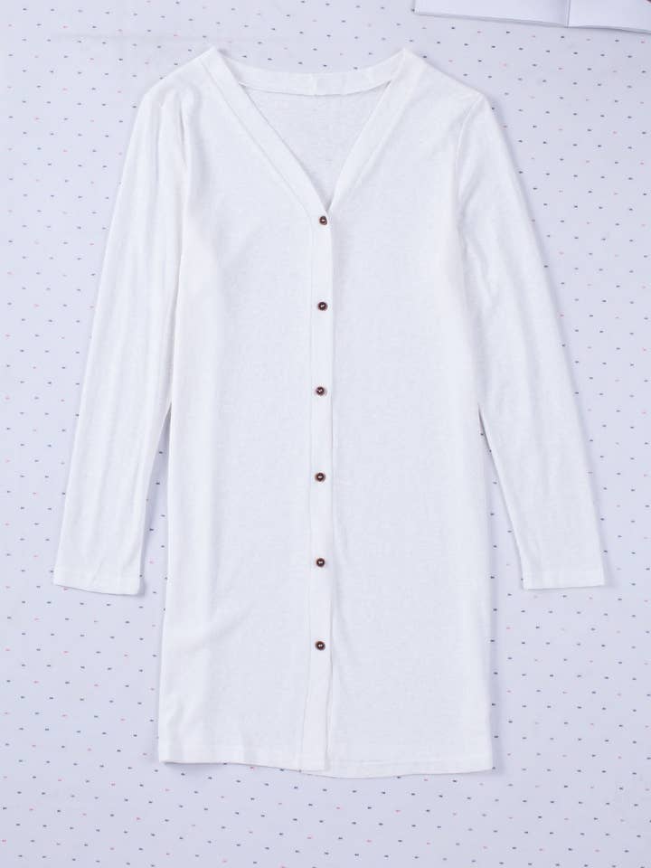 White Solid Color Open-Front Buttons Cardigan for wholesale on Faire5