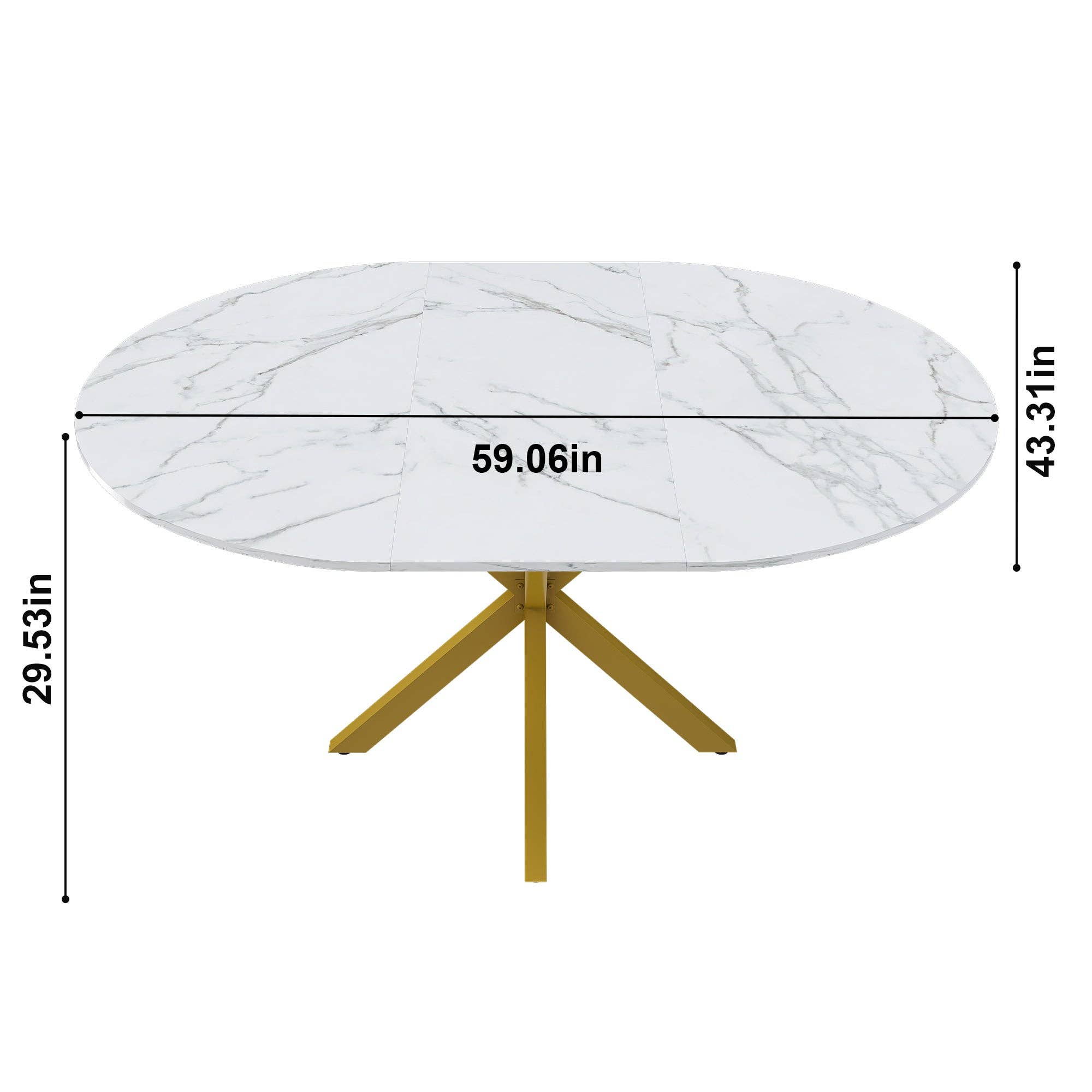 39F Inc. - Wholesale Side Table - Modern Round Dining Table with Extendable Blades, Carbon Steel X-Base, White Marble-Veined Top, MDF and Iron Construction, Fits 4-6 People0