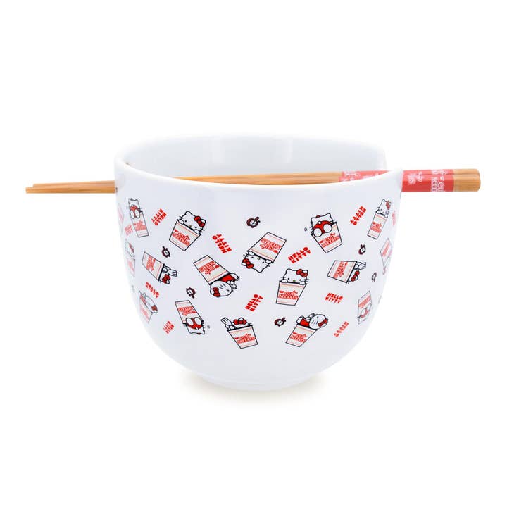 Sanrio Hello Kitty x Nissin Cup Noodles Ceramic Ramen Bowl and Chopstick Set for wholesale by Toynk