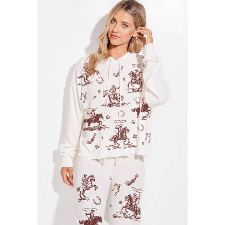 Desert Cowgirl Print Rib Hoodie Loungewear Set for wholesale by Phil Love