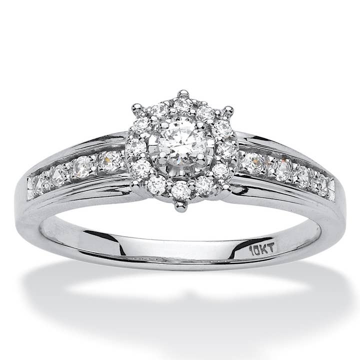 1/4 TCW Round Diamond Halo Engagement Ring in 10k White Gold for wholesale by PalmBeach Jewelry