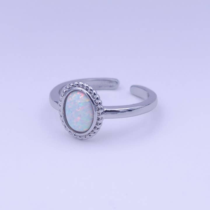 White Opal Braided Oval Minimalist Silver Ring | O-129 for wholesale by Aim Eternal