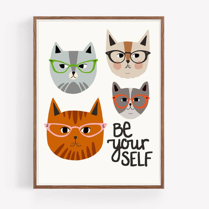Be Yourself - funny cat illustration print for wholesale by Annie Bailey Art