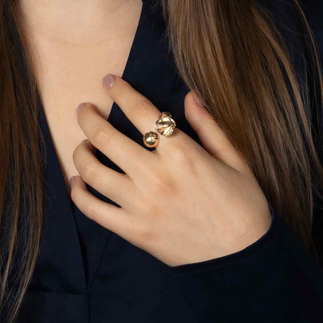 Nina Designs – Anel de cocktail/declaração por atacado – Anel Ajustável de Cogumelo 3D em Prata de Lei ou Bronze1