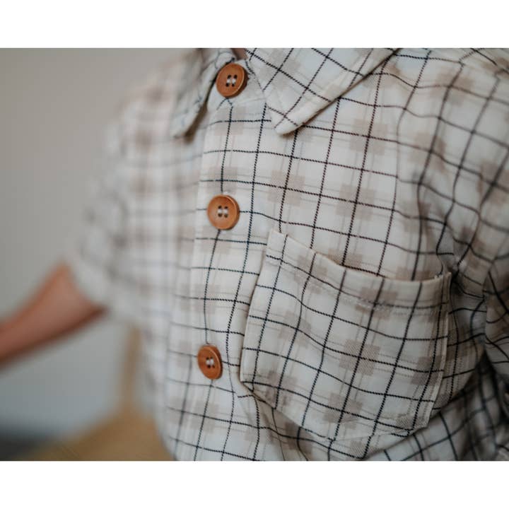 Sadie Scott - Wholesale Button Down Shirt - Kids - Scotty Button Up | Neutral Plaid | Bamboo2