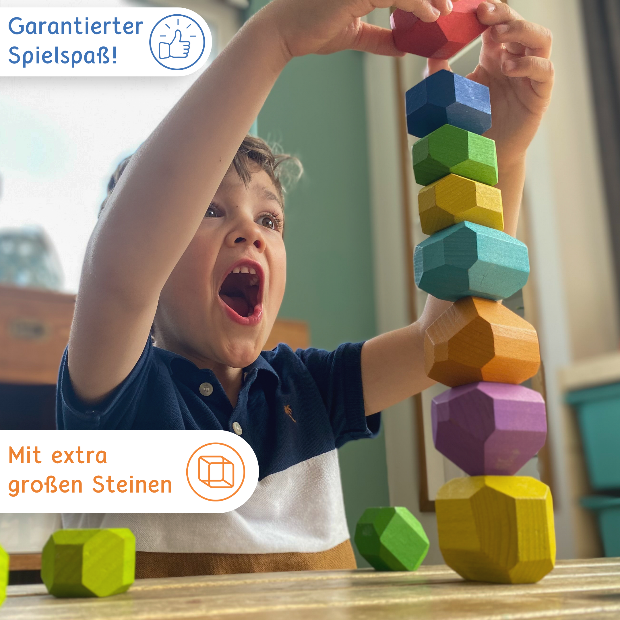 SCHMETTERLINE – Großhandel Holzspielzeug – Kinder – "Stapelino" - Balancier-Holzsteine aus Buchenholz für Kinder1