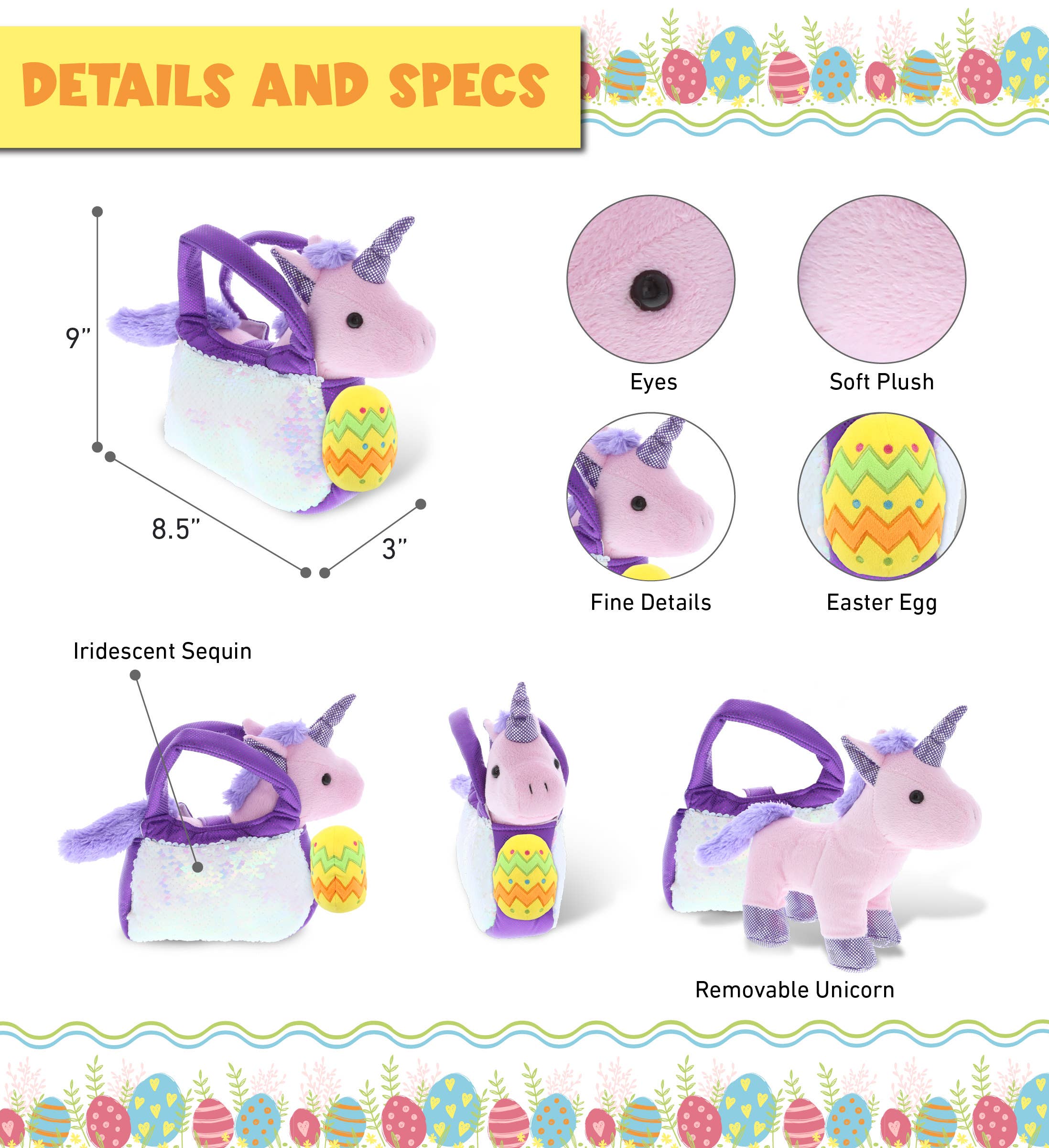 Cota Global - Wholesale Stuffed/Plush Toy - Kids & Baby - Plush Easter Egg Purse Pet Carrier Sequin Unicorn2