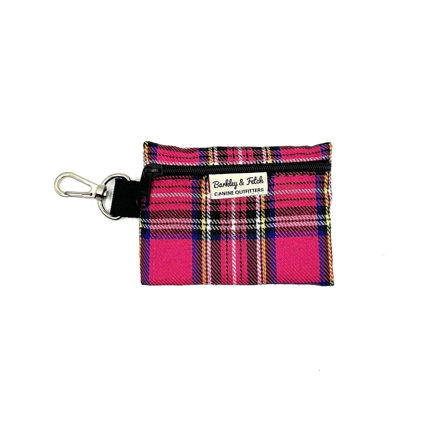 Barkley and Fetch – wholesale Pet poo bag dispenser – Bright Pink Tartan Poo Bag Holder1