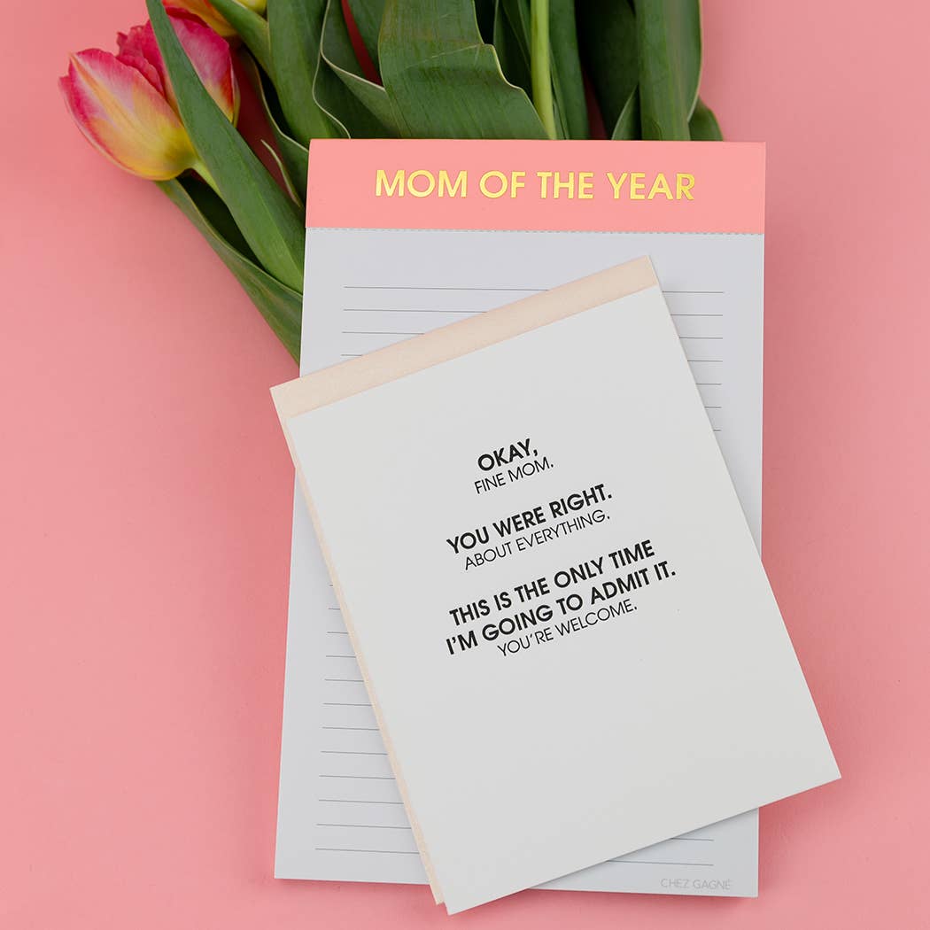 Chez Gagné – wholesale Anteckningsblock – Mom of the Year - linjerat block med perforerade sidor, korallrosa, 13 x 20 cm1