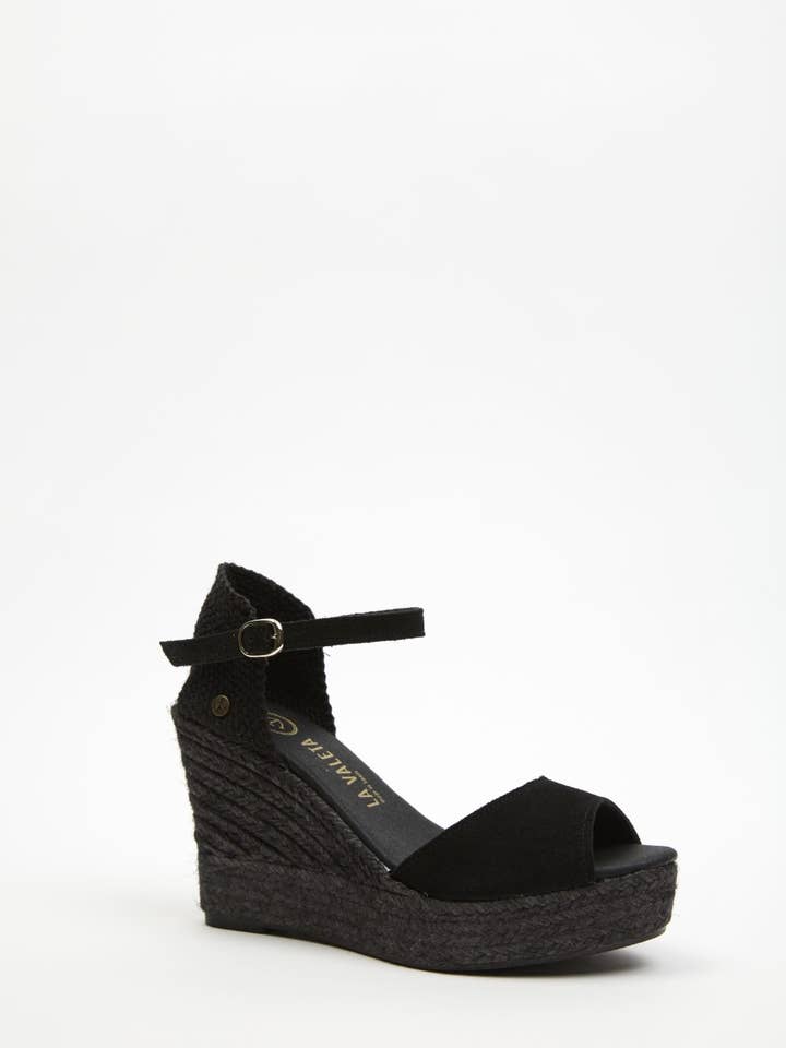 Charlene Peep Toe Black | High Black Wedges for wholesale by La Valeta Espadrilles-Ibera Factory Shoes slu