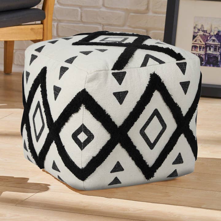 Textured Double Diamond Pouf Ottoman for wholesale by LR Home