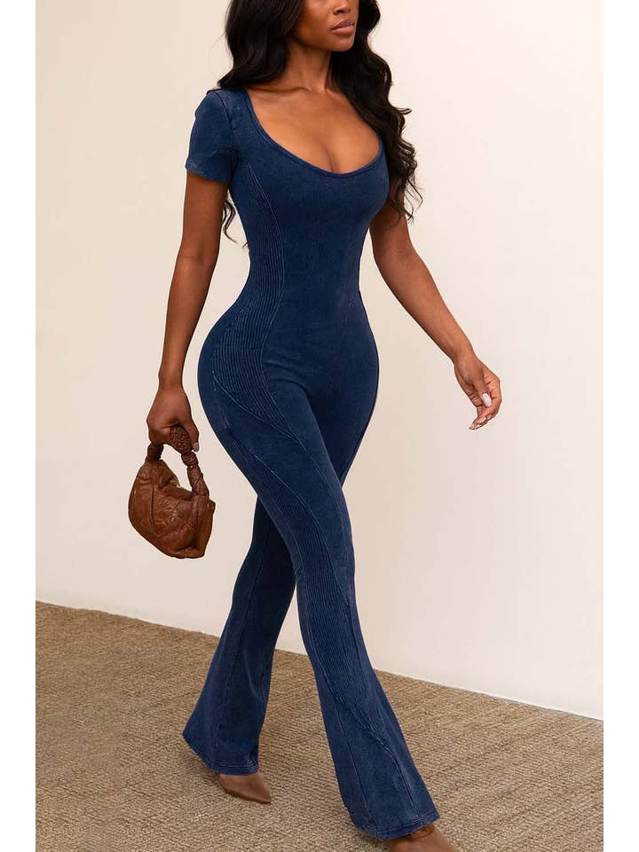 Dalia Studio - Wholesale Jumpsuit - Women's - MINERAL WASH OPEN BACK FLARE JUMPSUIT11