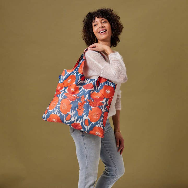 rockflowerpaper - Wholesale Grocery/Shopping Bag - ICELANDIC POPPIES blu Bag Reusable Shopper Tote