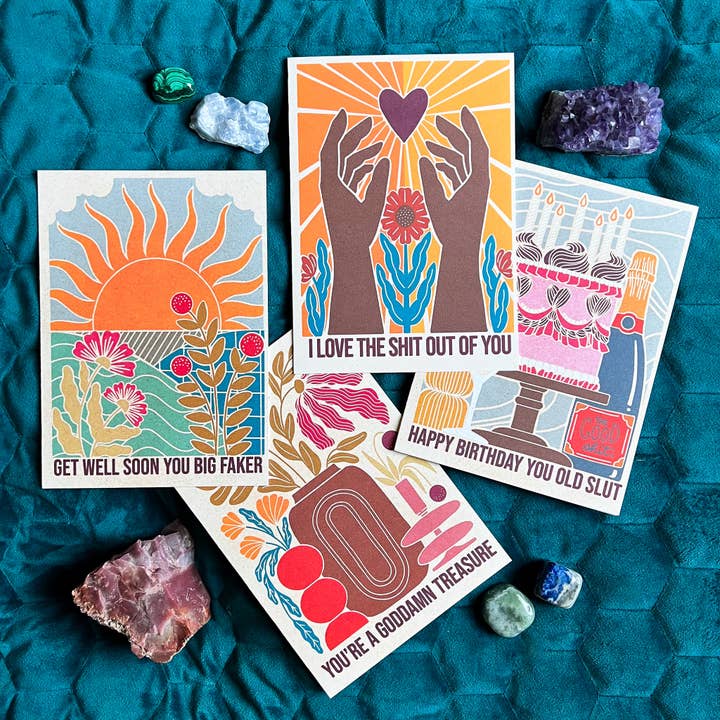 Carte de vœux pliée Cheeky Matisse A2 pour la vente par Chaos Magic Studio