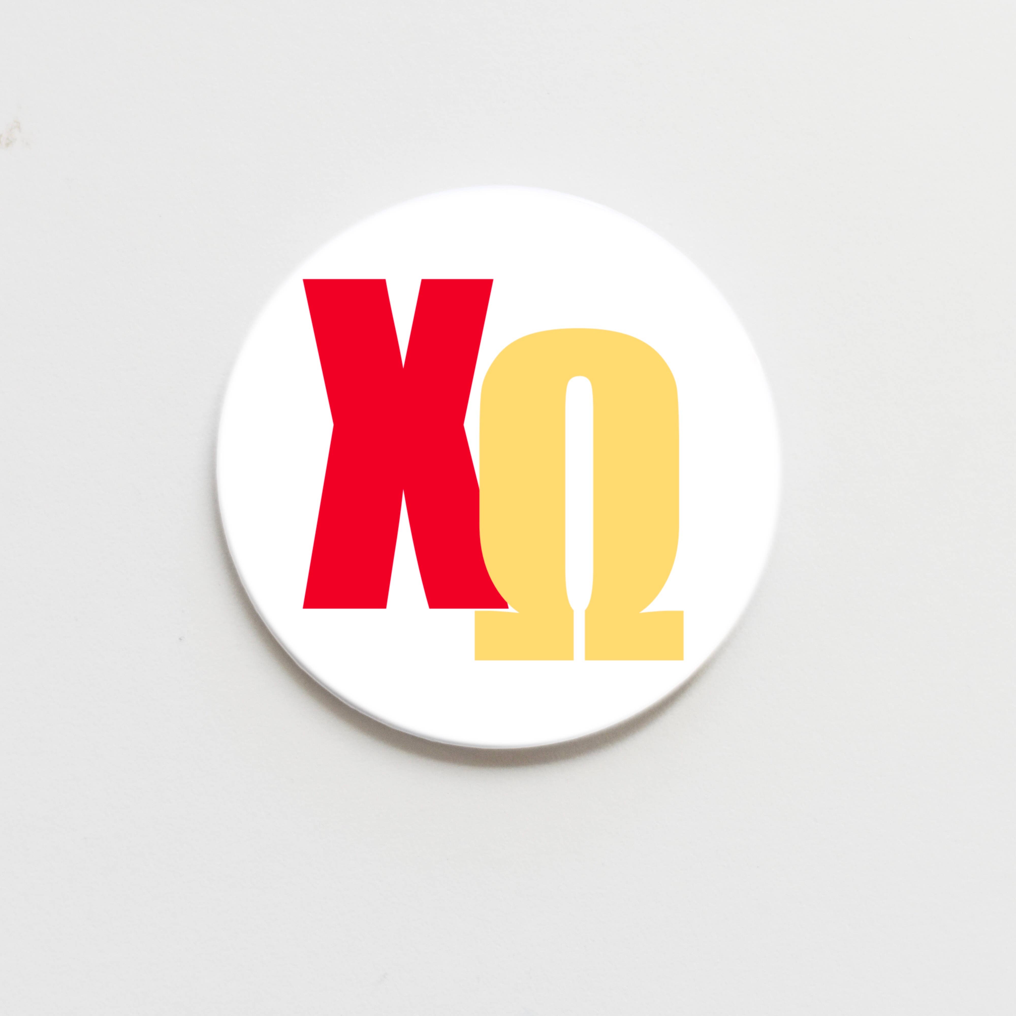 Good Vibez Collegiate - Wholesale Lapel Pin/Button - Chi Omega Block Letter Button- 2.25 inch