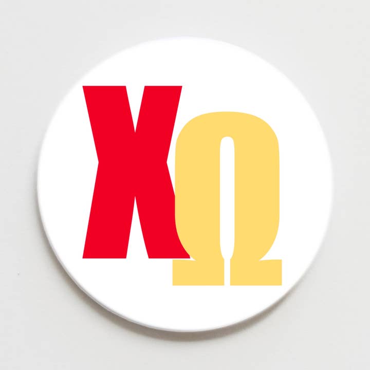 Chi Omega Block Letter Button- 2.25 inch for wholesale by Good Vibez Collegiate