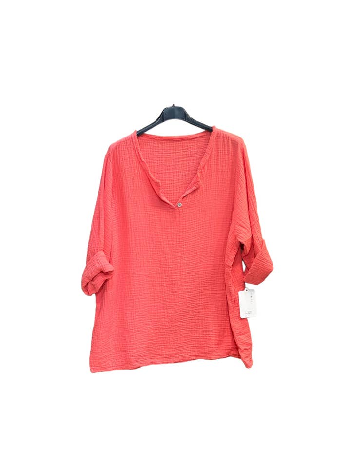 MOONSUN - Wholesale Blouse - Women's - Oversized cotton gauze top with button collar