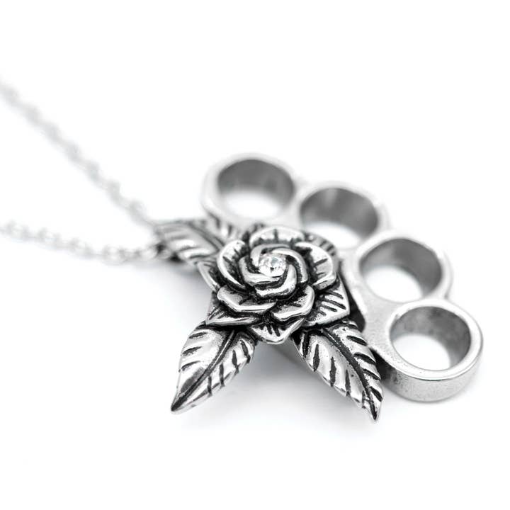 Controse - Wholesale Pendant/Charm Necklace - Controse Beautifully Brutal Brass Knuckles & Rose Necklace