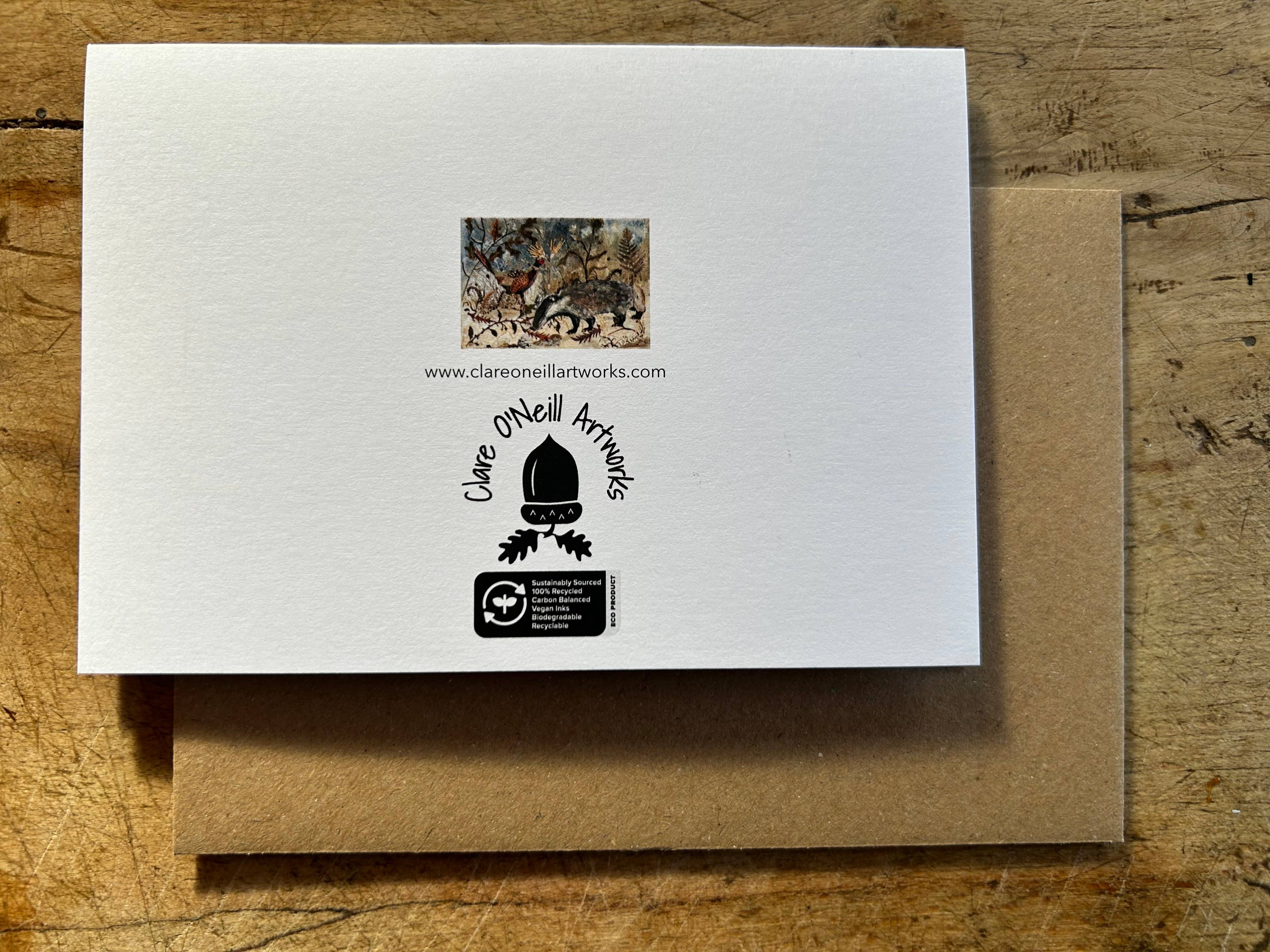 Clare O’Neill Artworks – wholesale Everyday greeting card – A6 Winter Wildlife blank greeting card2