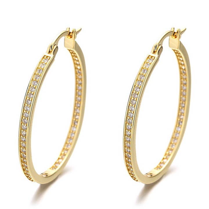 Amy and Annette - Wholesale Hoop Earrings - Amy and Annette 14K Gold Hoop Earrings with in and out crystals0