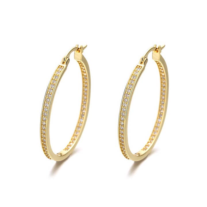 Amy and Annette 14K Gold Hoop Earrings with in and out crystals for wholesale by Amy and Annette
