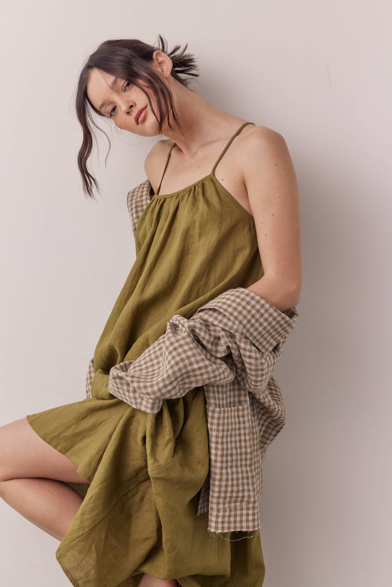 M Green Linen back tie ankle dress for wholesale on Faire9
