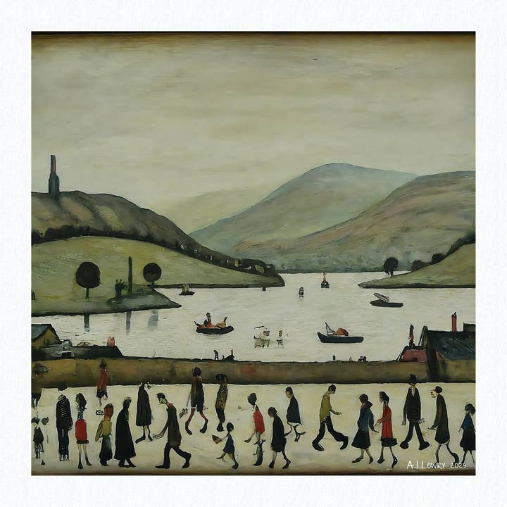 Lake Windermere - Giclée Art Print 21cm Square. Graceful Image in the Style Of LS Lowry for wholesale by AI Lowry