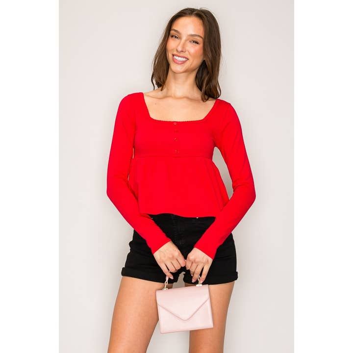 Popular 21 - Wholesale Knit Top - Women's - Long Sleeve Babydoll Top1