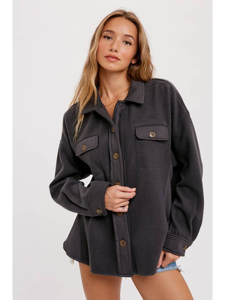 Bluivy - Wholesale Shirt Jacket/Shacket - Women's - BRUSHED TERRY BUTTON UP SHACKET