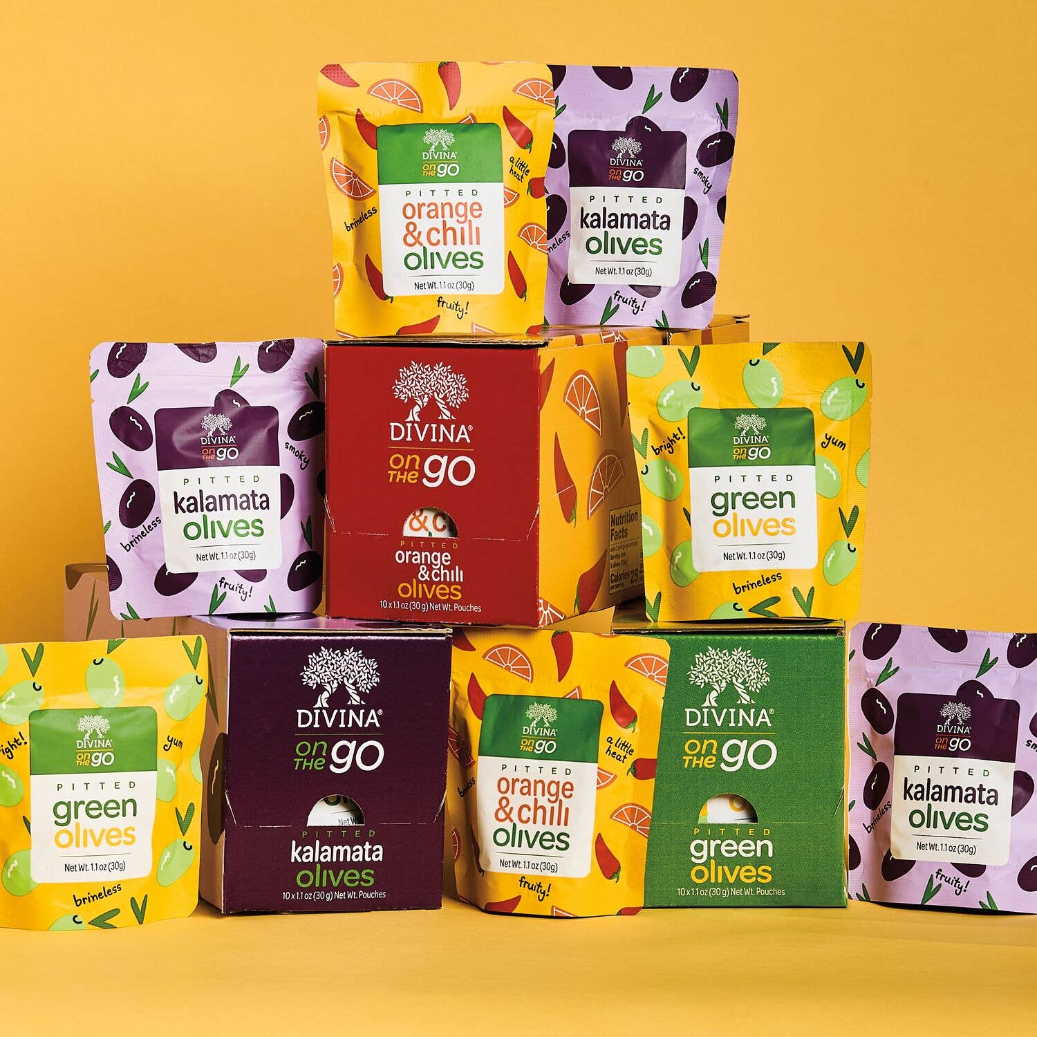 Divina - Wholesale Olives - On the Go Pitted Green Olives (6 Trays per Case)3