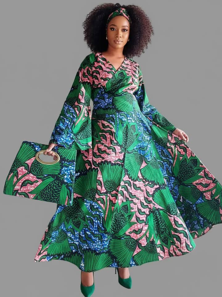 Combo - Long Wrap Dress + Pocketbook Set3 2025 for wholesale by India Batik