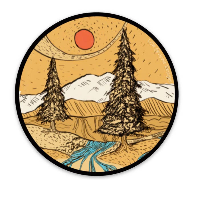 Mountain Sticker - Yellow Mellow Mountain Mama Vinyl Sticker for wholesale by LCW Graphic Designs