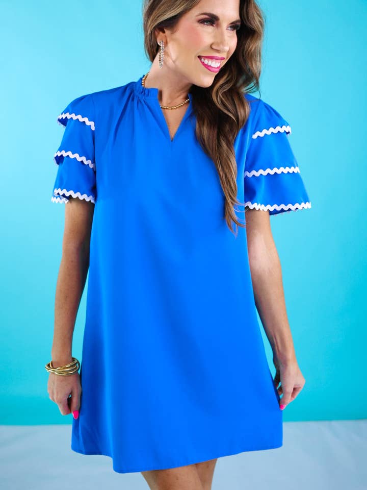Kersten Ric Rac Dress, Blue for wholesale by Jess Lea