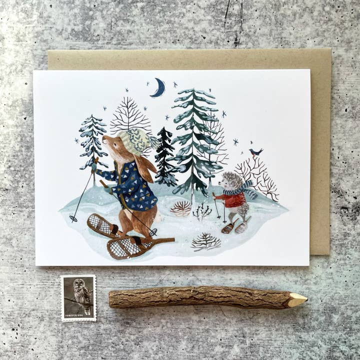 Alpine Snowshoeing Card for wholesale by Canyon & Cove Art