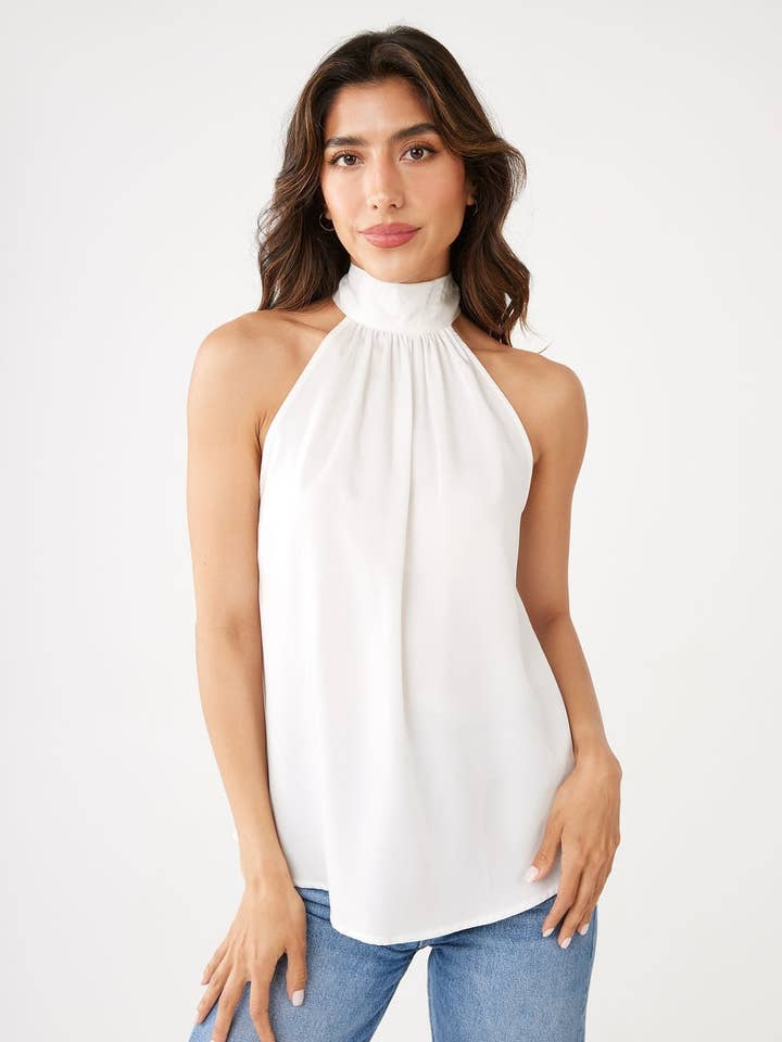Rory White Satin Halter Top for wholesale by Abbey Glass